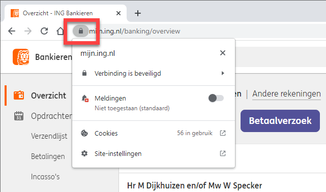 Beveiligde verbinding internetbankieren